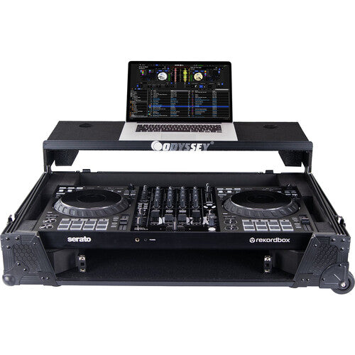Pioneer DJ DDJ-FLX10-W + Odyssey 810GSFLX101UM2 I-Board 1U Flight Case with Glide Style Laptop Platform and Wheels