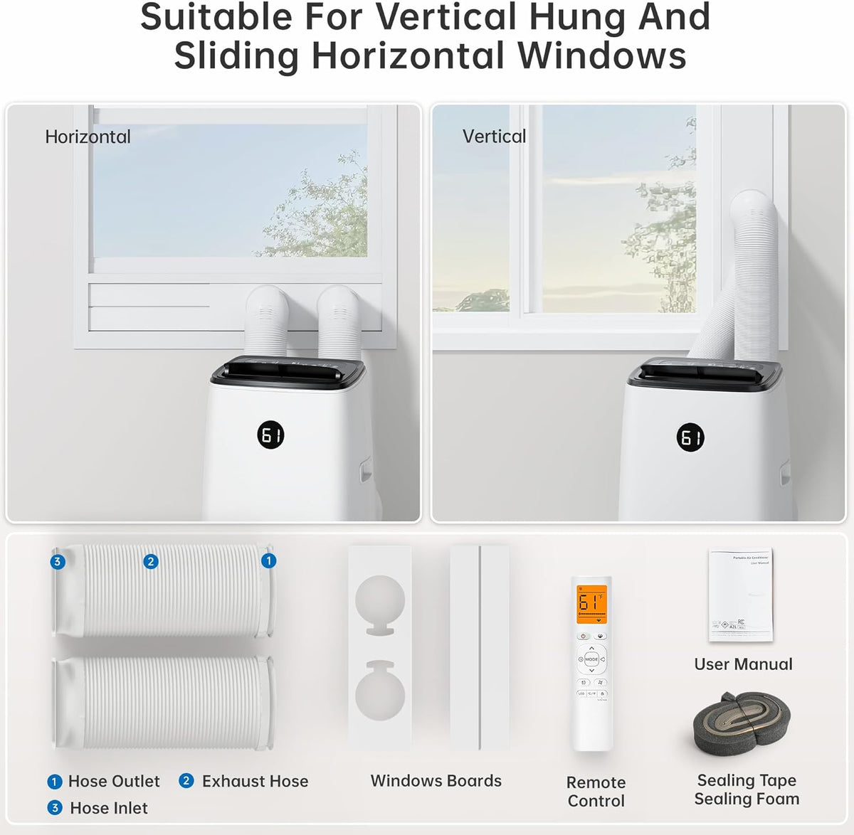 14000 BTU Portable Air Conditioner with Inverter Technology, Dual Hose, Cooling, Fan & Dehumidifier, Remote Control
