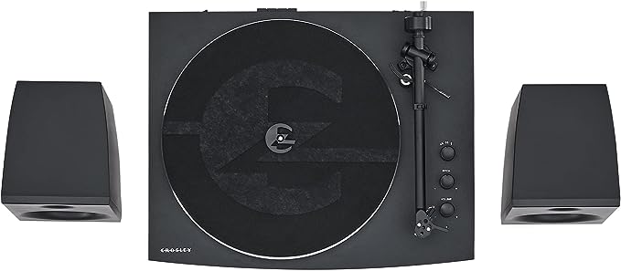 Crosley T150C-BK 2-Speed Bluetooth Turntable Record Player System with Weighted Tone Arm and Stereo Speakers, Black