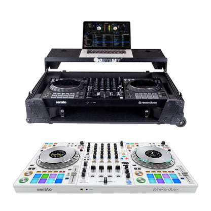 Pioneer DJ DDJ-FLX10-W  + Odyssey 810GSFLX101UM2 I-Board 1U Flight Case with Glide Style Laptop Platform and Wheels