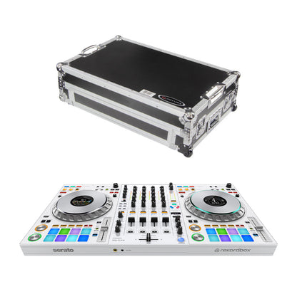 Pioneer DJ DDJ-FLX10-W + Odyssey DDJ-FLX10 Flight Case with Glide-Style Laptop Platform and Corner Wheels (Black/Silver)