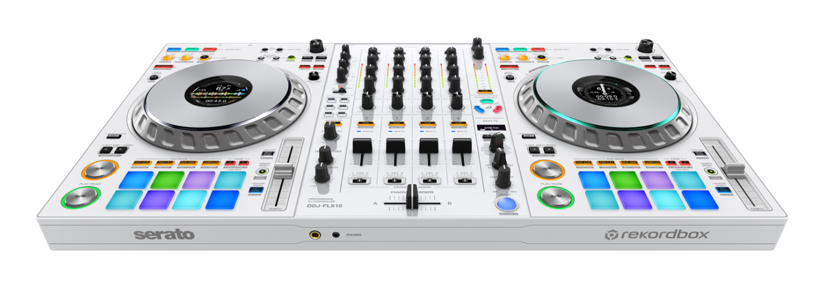 Pioneer DJ DDJ-FLX10-W + Odyssey DDJ-FLX10 Flight Case with Glide-Style Laptop Platform and Corner Wheels (Black/Silver)