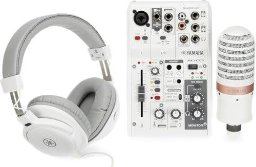 Yamaha AG03MK2 3-Channel Mixer/Interface Live Streaming Pack with Microphone and Headphones (White)