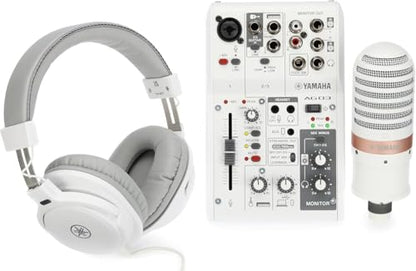 Yamaha AG03MK2 3-Channel Mixer/Interface Live Streaming Pack with Microphone and Headphones (White)