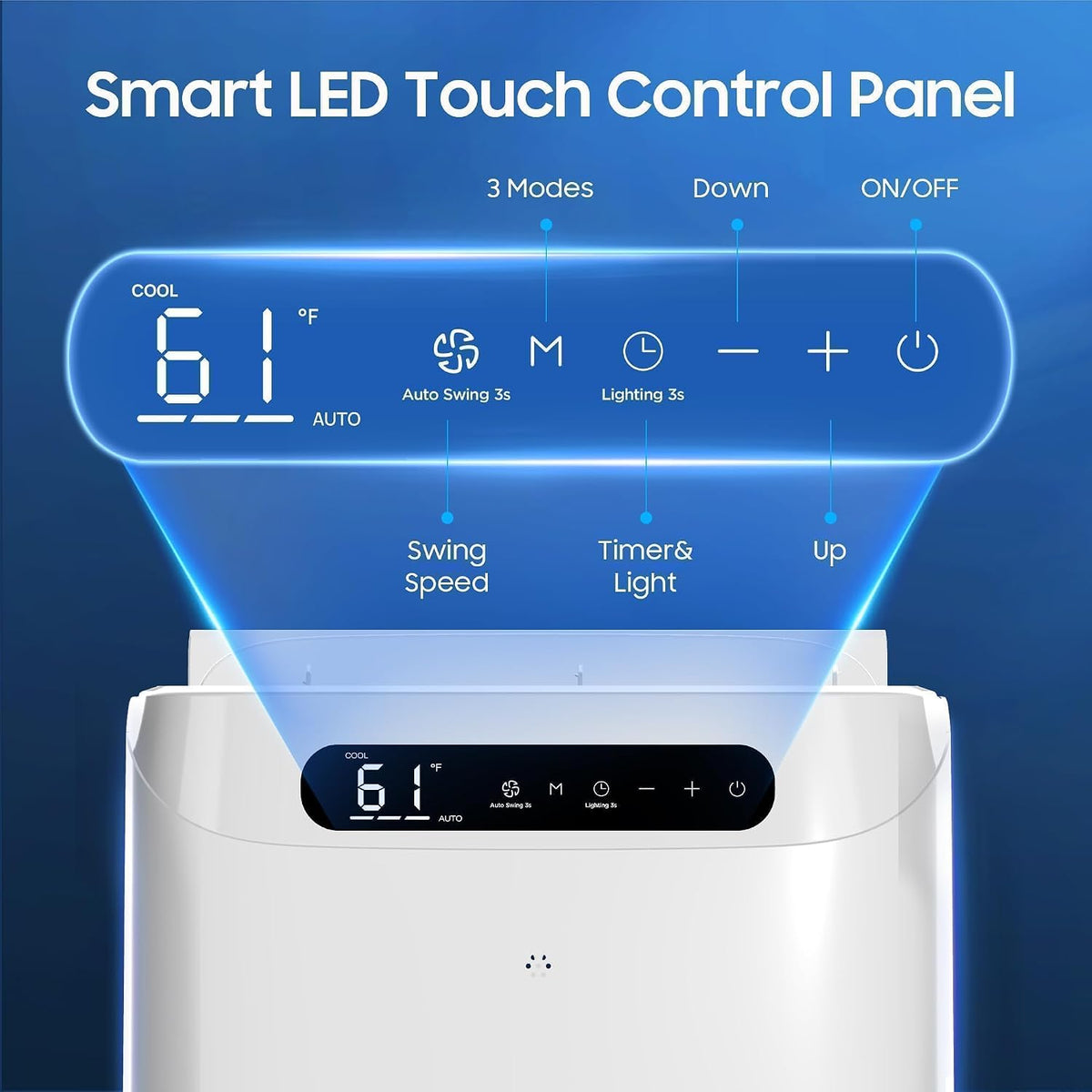 14000 BTU Portable Air Conditioner with Cooling, Fan & Dehumidifier, Remote Control, Sleep Mode, White