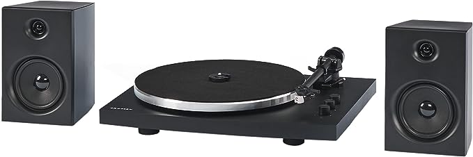 Crosley T150C-BK 2-Speed Bluetooth Turntable Record Player System with Weighted Tone Arm and Stereo Speakers, Black